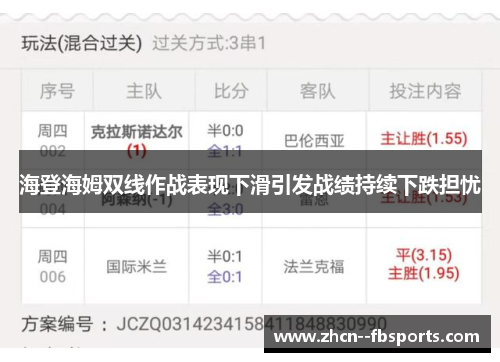 海登海姆双线作战表现下滑引发战绩持续下跌担忧
